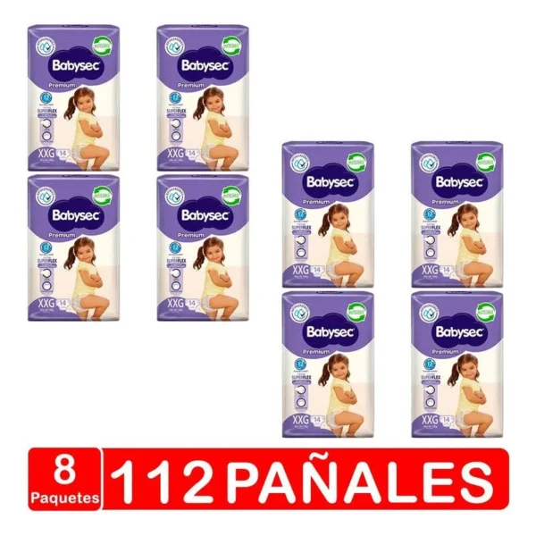 Manga de pañales babysec xxg 8 paquetes de 14 uni.